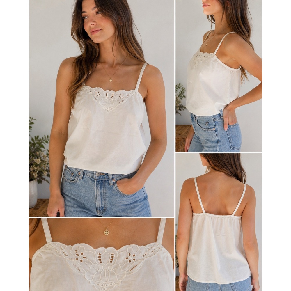 Classic‎ Dimensions Camisole Womens 8 White Embroidered Eyelet Vintage Made USA